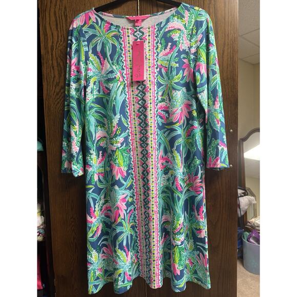 Lilly Pulitzer Dresses & Skirts - Lilly Pulitzer Ophelia Macaw Blue Green Sweet Escape 3/4 Sleeve Swing Dress M